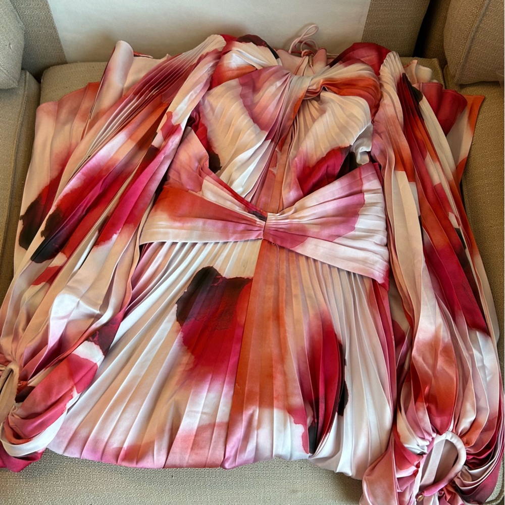 NEW Acler Dalliey Midi Long Sleeves Dress AU8/US4 Red Pink Abstract Floral Blush - Picture 5 of 12
